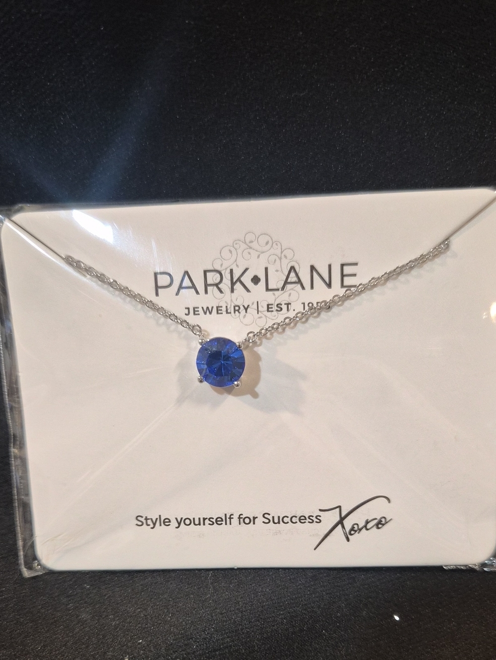 Park Lane Silver Necklace with Sapphire Blue Crystal